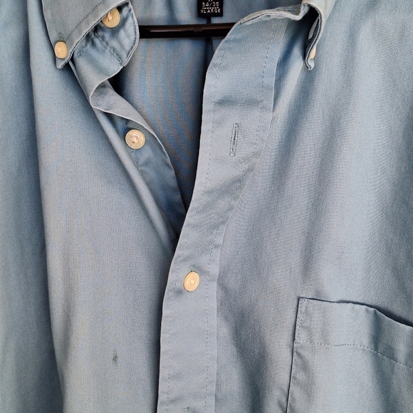 Izod Men's Shirt Sz17 Easy Care Short Sleeves Blue ButtonUp Collar Cotton Twill - Picture 6 of 11